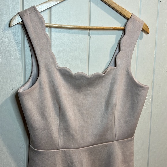 Alya Blush Pink Suede Scalloped A-Line Dress - Picture 2 of 7